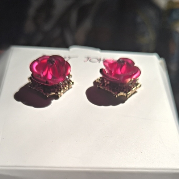 Betsey Johnson Fuchsia Rose Earrings - Picture 5 of 7